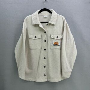 Peanuts Mens Cream Halloween Snoopy Boo Shacket Flannel Jacket Size Large